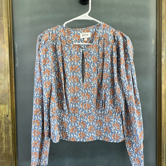 Joie Tops - Joie Floral Puff Sleeve Blouse Blue Rust Size Large